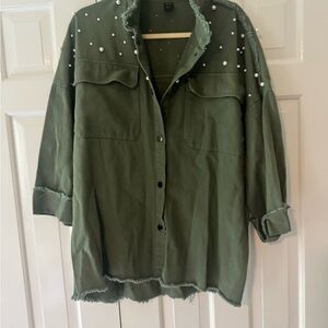 SHEIN Olive Pearl Embellished Jacket